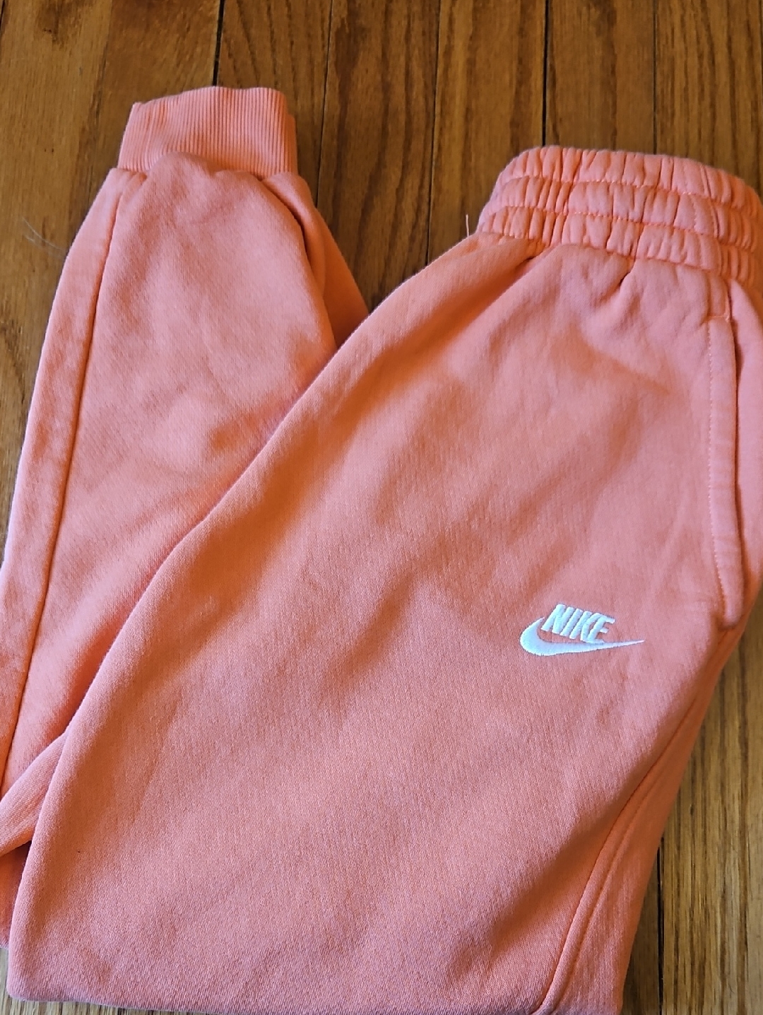 Nike Kids Neon Orange Sweatpants With White Swoosh Joggers Large